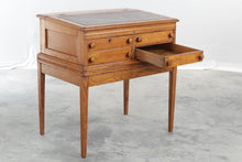 Load image into Gallery viewer, Antique Oak Slant Top Writing Desk Spool Desk with Leather Top and Four Drawers