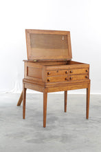 Load image into Gallery viewer, Antique Oak Slant Top Writing Desk Spool Desk with Leather Top and Four Drawers