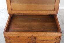 Load image into Gallery viewer, Antique Oak Slant Top Writing Desk Spool Desk with Leather Top and Four Drawers