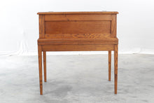 Load image into Gallery viewer, Antique Oak Slant Top Writing Desk Spool Desk with Leather Top and Four Drawers