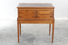 Load image into Gallery viewer, Antique Oak Slant Top Writing Desk Spool Desk with Leather Top and Four Drawers