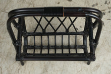 Load image into Gallery viewer, Vintage Black Rattan Bamboo Magazine Rack 18 x 12 x 21