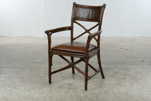 Load image into Gallery viewer, British Colonial Style Bamboo Rattan Armchair with Crocodile Embossed Seat