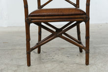 Load image into Gallery viewer, British Colonial Style Bamboo Rattan Armchair with Crocodile Embossed Seat