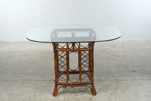 Load image into Gallery viewer, Vintage Rattan and Glass Top Dining Table with Bamboo Lattice Base