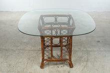 Load image into Gallery viewer, Vintage Rattan and Glass Top Dining Table with Bamboo Lattice Base