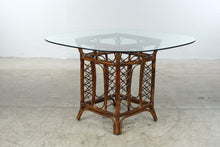 Load image into Gallery viewer, Vintage Rattan and Glass Top Dining Table with Bamboo Lattice Base