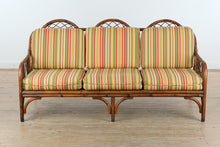 Load image into Gallery viewer, Rattan Sofa with Bright Striped Upholstery and Matching Accent Pillows