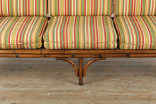 Load image into Gallery viewer, Rattan Sofa with Bright Striped Upholstery and Matching Accent Pillows