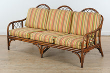 Load image into Gallery viewer, Rattan Sofa with Bright Striped Upholstery and Matching Accent Pillows