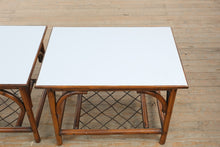 Load image into Gallery viewer, Pair of Rattan Side Tables with White Laminate Tops
