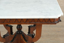 Load image into Gallery viewer, Victorian Eastlake Marble-Top Foyer Table – Walnut Base with Carved Diamond Skirt