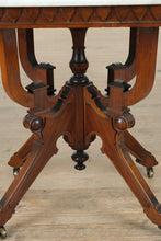 Load image into Gallery viewer, Victorian Eastlake Marble-Top Foyer Table – Walnut Base with Carved Diamond Skirt