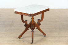 Load image into Gallery viewer, Victorian Eastlake Marble-Top Foyer Table – Walnut Base with Carved Diamond Skirt