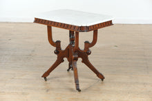 Load image into Gallery viewer, Victorian Eastlake Marble-Top Foyer Table – Walnut Base with Carved Diamond Skirt
