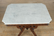 Load image into Gallery viewer, Victorian Eastlake Marble-Top Foyer Table – Walnut Base with Carved Diamond Skirt