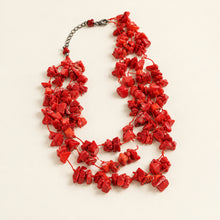Load image into Gallery viewer, Red Coral Chip Multi Strand Statement Necklace Chunky Beaded Jewelry