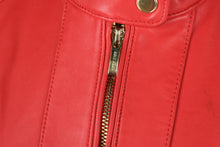 Load image into Gallery viewer, Cole Haan Red Lambskin Leather Moto Jacket Womens Medium