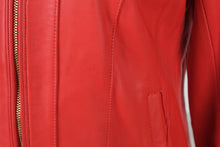 Load image into Gallery viewer, Cole Haan Red Lambskin Leather Moto Jacket Womens Medium