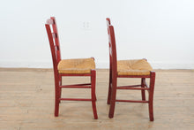 Load image into Gallery viewer, Italian Ladder Back Dining Chairs Red Wood Rush Seat Set of 2