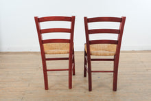 Load image into Gallery viewer, Italian Ladder Back Dining Chairs Red Wood Rush Seat Set of 2