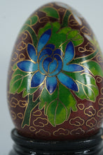 Load image into Gallery viewer, Cloisonné Egg with Blue Lotus Flower Design – Hand-Enameled Floral Art on Stand