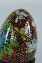 Load image into Gallery viewer, Cloisonné Egg with Blue Lotus Flower Design – Hand-Enameled Floral Art on Stand
