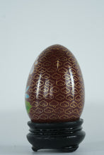 Load image into Gallery viewer, Cloisonné Egg with Blue Lotus Flower Design – Hand-Enameled Floral Art on Stand
