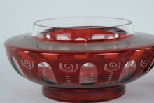 Load image into Gallery viewer, Ruby Red Etched Glass Covered Bowl Lidded Candy Dish Bohemian Style