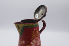 Load image into Gallery viewer, Antique Hand Painted Toleware Tin Coffee Pot Red Floral Folk Art 9 Inch
