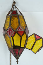 Load image into Gallery viewer, Vintage Moroccan Style Hanging Lantern Amber Red Stained Glass Pull Chain Lamp