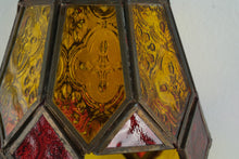 Load image into Gallery viewer, Vintage Moroccan Style Hanging Lantern Amber Red Stained Glass Pull Chain Lamp