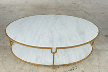 Load image into Gallery viewer, Global Views Iron and Stone Oval Two-Tier Coffee Table in Gold Finish