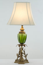Load image into Gallery viewer, Hollywood Regency Crackled Emerald Glass with Brass Leaves