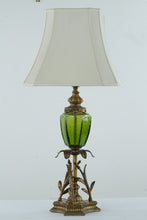 Load image into Gallery viewer, Hollywood Regency Crackled Emerald Glass with Brass Leaves