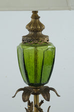 Load image into Gallery viewer, Hollywood Regency Crackled Emerald Glass with Brass Leaves