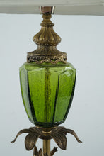 Load image into Gallery viewer, Hollywood Regency Crackled Emerald Glass with Brass Leaves