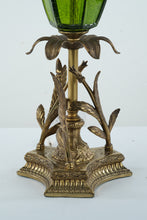 Load image into Gallery viewer, Hollywood Regency Crackled Emerald Glass with Brass Leaves