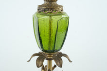 Load image into Gallery viewer, Hollywood Regency Crackled Emerald Glass with Brass Leaves