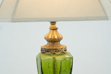 Load image into Gallery viewer, Hollywood Regency Crackled Emerald Glass with Brass Leaves