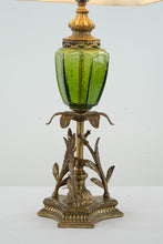 Load image into Gallery viewer, Hollywood Regency Crackled Emerald Glass with Brass Leaves