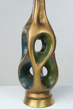 Load image into Gallery viewer, Vintage Mid Century Modern Abstract Ceramic Table Lamp Green Blue Gold 43 Inch