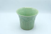 Load image into Gallery viewer, Vintage Celadon Green Art Pottery Planter Floral Relief Ribbed 8 Inch