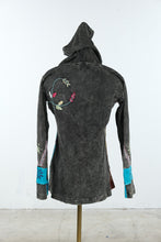 Load image into Gallery viewer, Rising International Black Embroidered Patchwork Boho Zip Hoodie Jacket Small