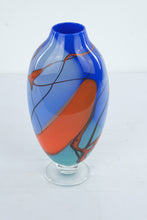 Load image into Gallery viewer, Robinson Scott Signed Art Glass Vase Multicolor Cobalt Blue Orange Studio Glass 13 Inch