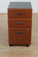 Load image into Gallery viewer, Mid Century Style Rolling Wood and Metal 3 Drawer File Cabinet on Casters