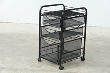 Load image into Gallery viewer, Safco Onyx Black Steel Rolling File Cart with 3 Mesh Drawers