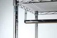Load image into Gallery viewer, Chrome Rolling Garment Rack with Shelf and Casters