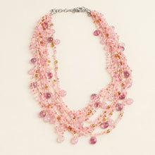 Load image into Gallery viewer, Pink Multi Strand Beaded Crochet Necklace Glass Beads Boho Statement Jewelry