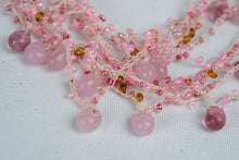 Load image into Gallery viewer, Pink Multi Strand Beaded Crochet Necklace Glass Beads Boho Statement Jewelry